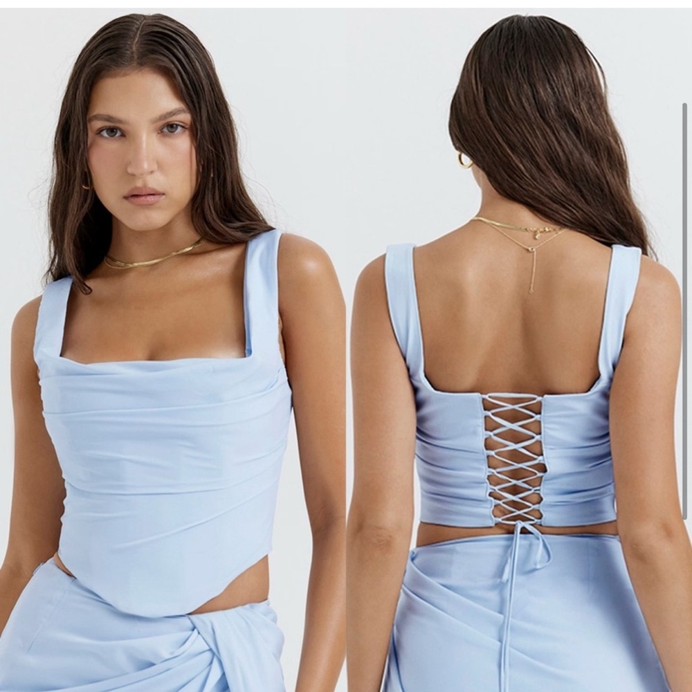 House of CB una corset top and vesper slit skirt